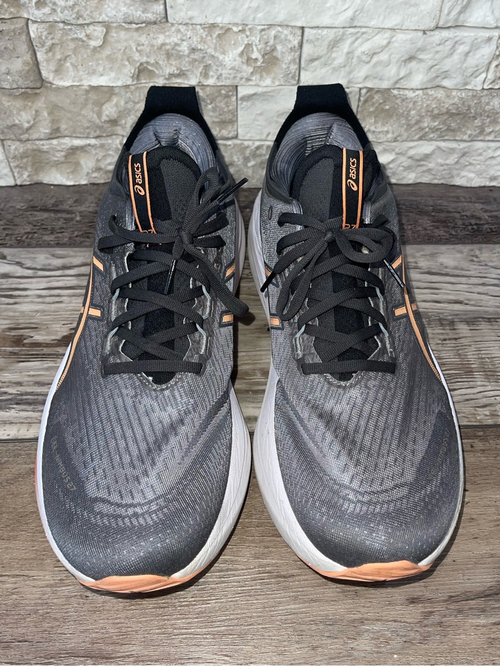 ASICS Gel-Nimbus 27 Running Shoes Carbon Mojave Grey Orange Men's Size 12.5